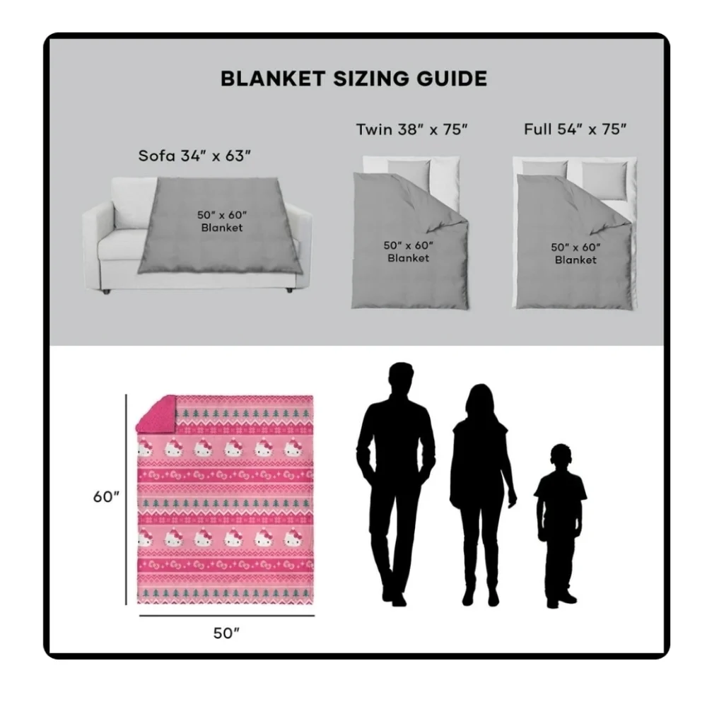 Hello Kitty Fair Isle Silk Touch Sherpa Throw Blanket for Kids, 50x60 Inches